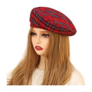 Women Trendy Street Fashion Flat Top Small Grid Pattern Beret
