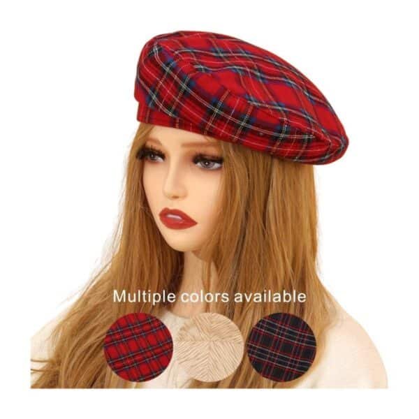 Women Trendy Street Fashion Flat Top Small Grid Pattern Beret - Image 5