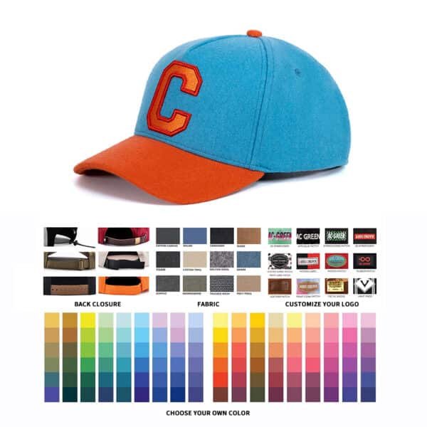 Custom 5 Panel Melton Wool Two Tone Gorras Baseball Cap - Image 2