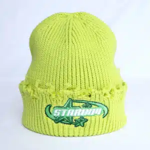 Green Vintage Ripped Knitted Distressed Colorful Knit Beanie