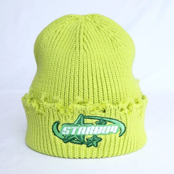 Green Vintage Ripped Knitted Distressed Colorful Knit Beanie - Image 3