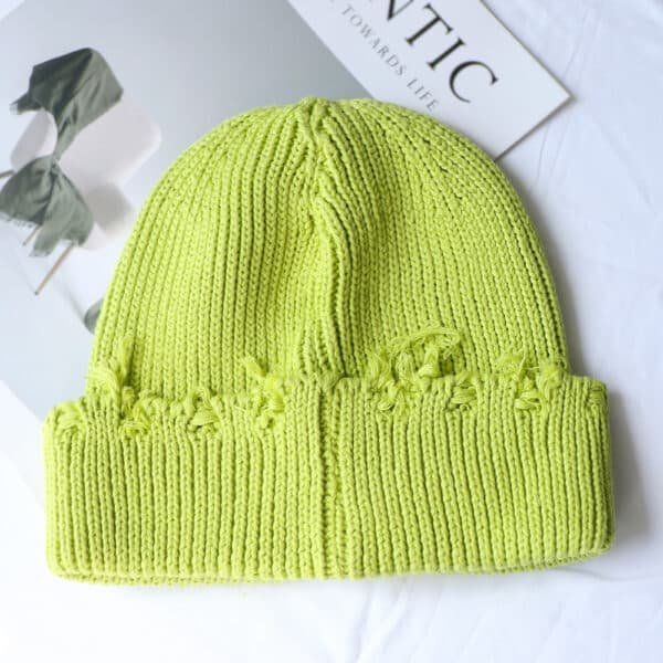 Green Vintage Ripped Knitted Distressed Colorful Knit Beanie - Image 7