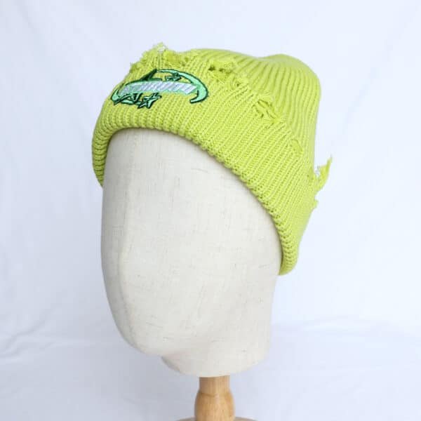 Green Vintage Ripped Knitted Distressed Colorful Knit Beanie - Image 4
