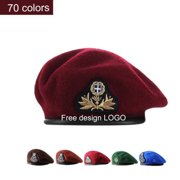 Custom logo Wool And Leather Adjustable Unisex Beret Cap For Men - Image 5