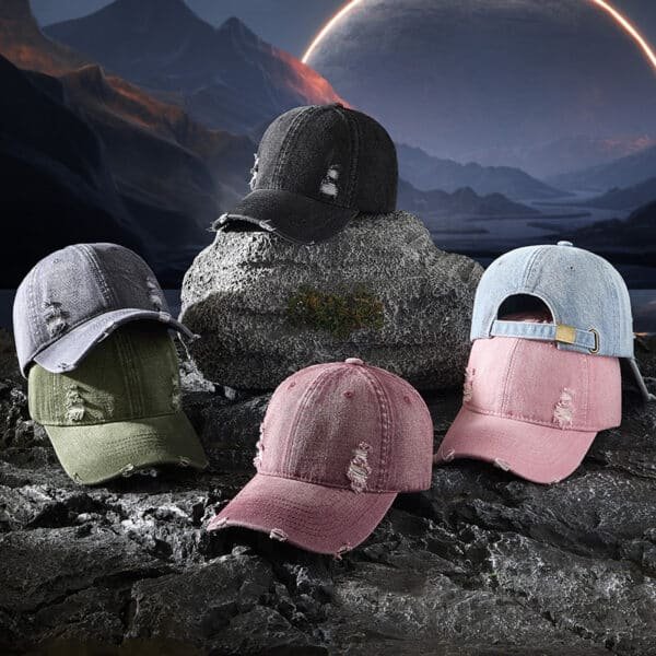 Custom Embroidery Logo Plain Denim Distressed Curved Brim Dad Cap - Image 4