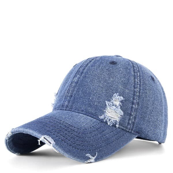 Custom Embroidery Logo Plain Denim Distressed Curved Brim Dad Cap - Image 5