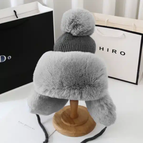 Outdoor Windproof Knitted Fur Ear Flap Trapper Hat For Women - Image 4