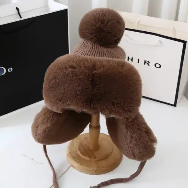 Outdoor Windproof Knitted Fur Ear Flap Trapper Hat For Women - Image 5