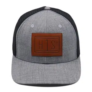Gray Polyester Cotton 6 Panel Leather PatchTrucker Hat for Men