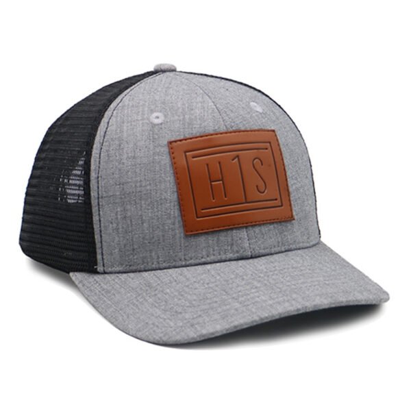 Gray Polyester Cotton 6 Panel Leather PatchTrucker Hat for Men - Image 5
