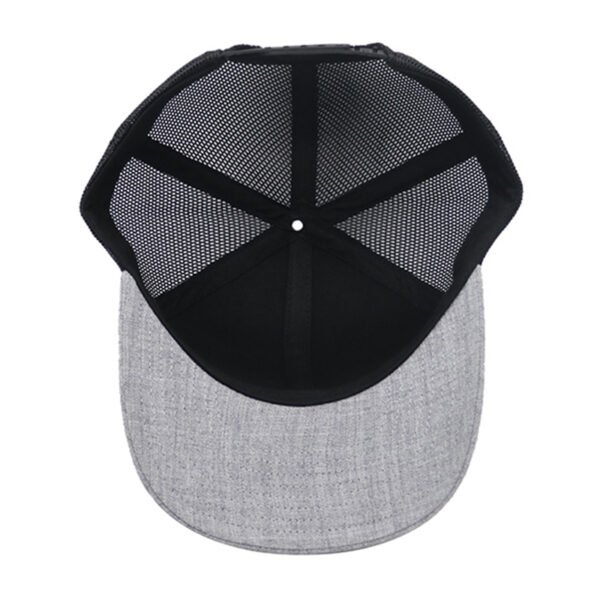 Gray Polyester Cotton 6 Panel Leather PatchTrucker Hat for Men - Image 2
