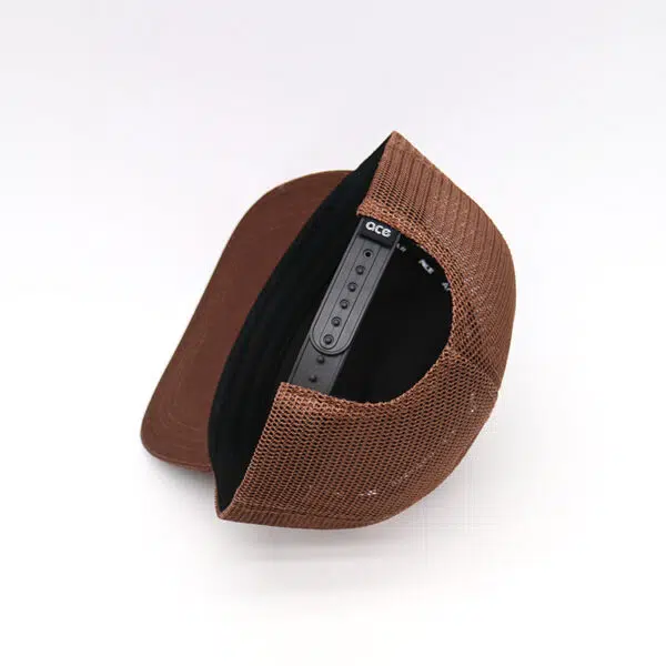 Custom Stylish Animal Logo Woven Patch Brown Snapback Trucker Hat - Image 5