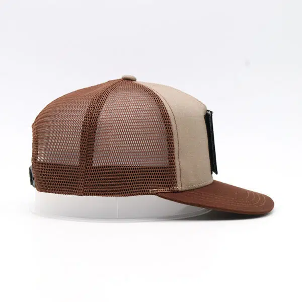 Custom Stylish Animal Logo Woven Patch Brown Snapback Trucker Hat